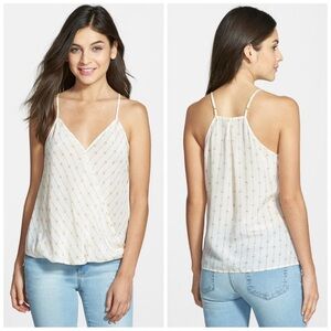 Lucky Brand Tala 100% Silk Faux Wrap Cami Tank Top Blouse Racerback Boho Size L